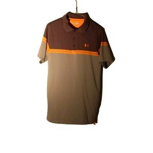 Under Armour Small Men's Grey and Orange Playoff Polo Shirt Loose Fit‎ HeatGear
